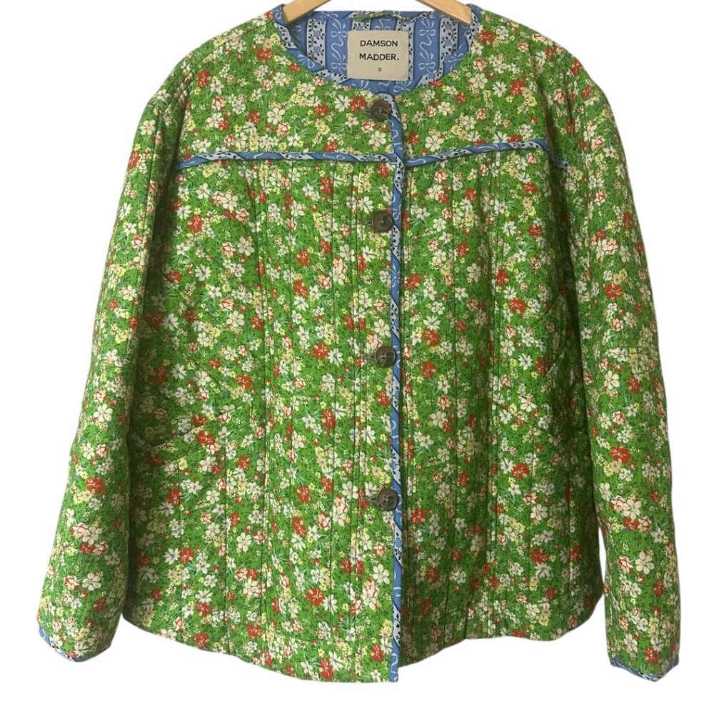 Damson Madder Markey Quilted Green Floral Jacket 8 Oversized Boho Cottagecore - Picture 5 of 13